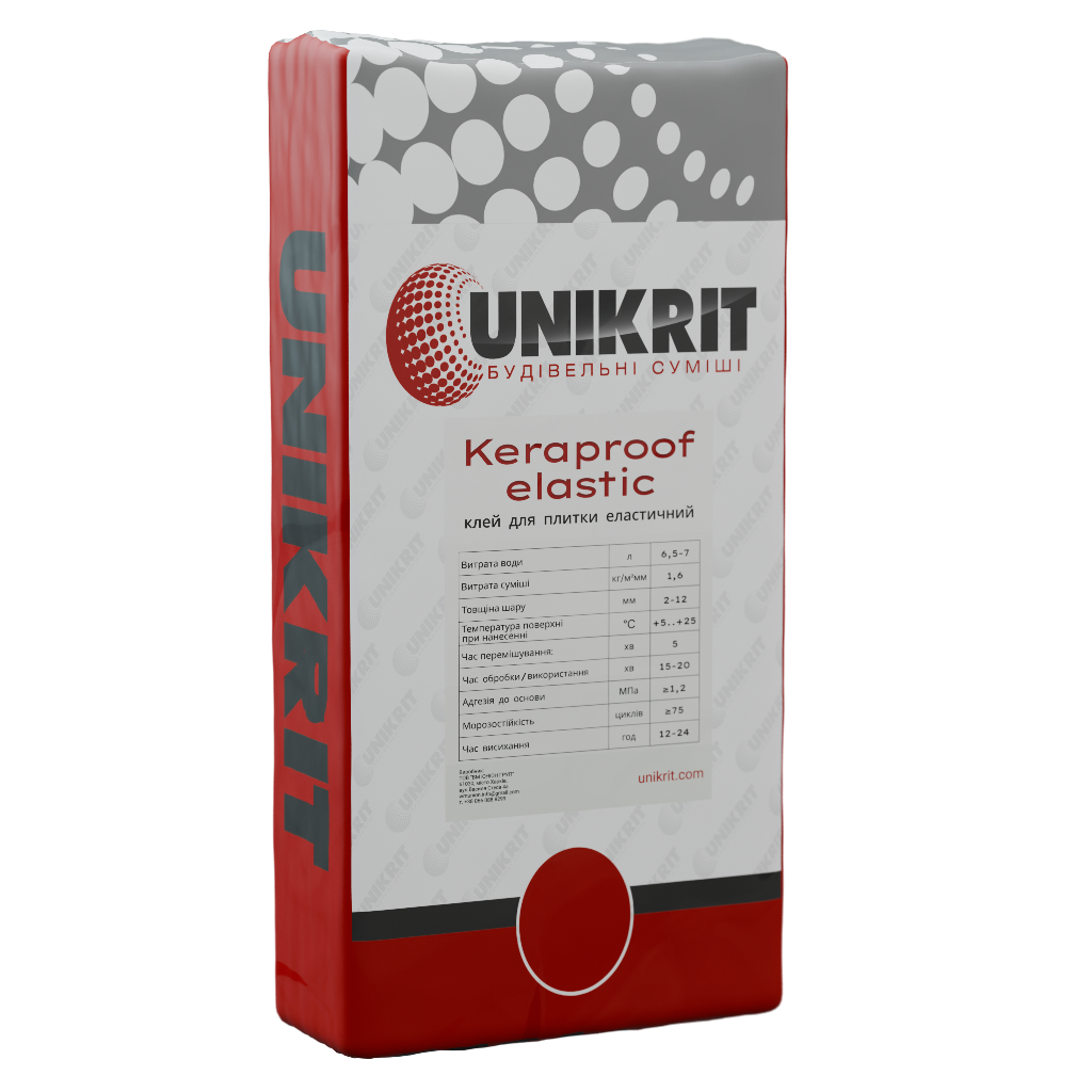 Високоеластичний клей для плитки UNIKRIT KeraProof Elastic, 25 кг